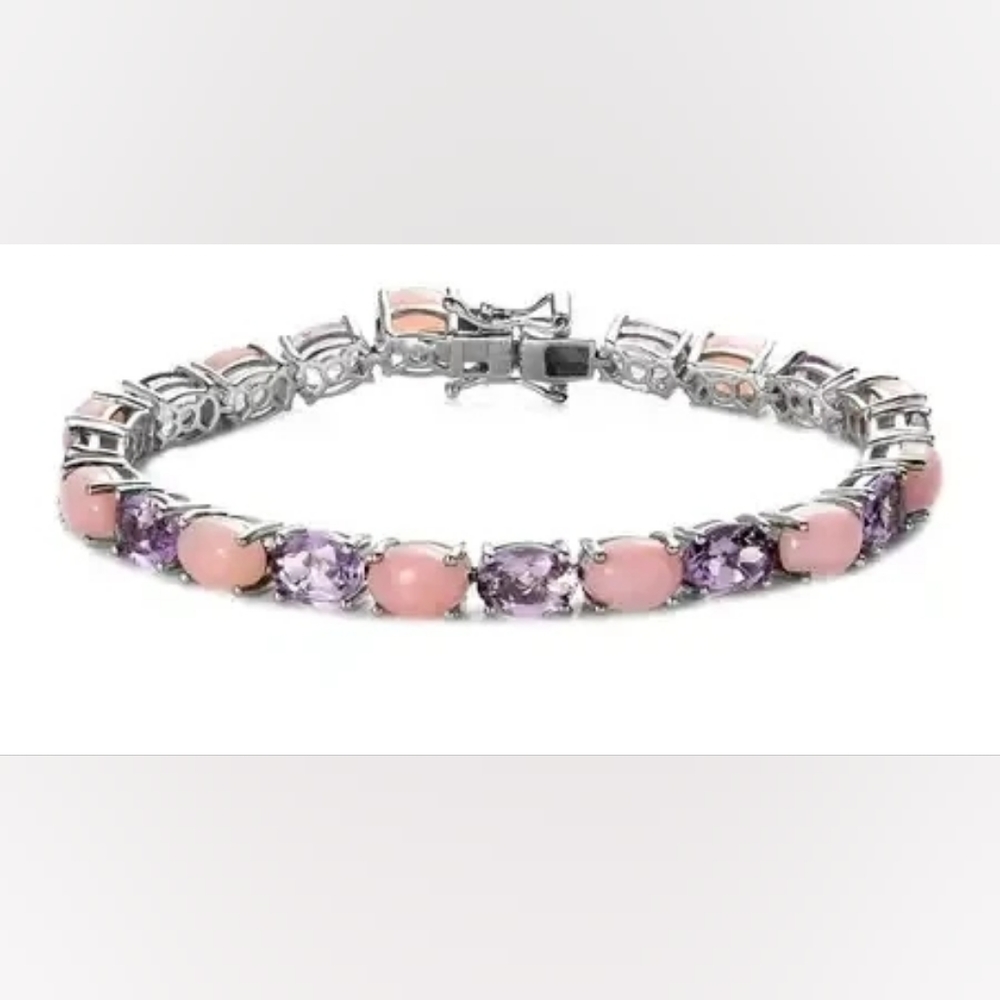 Premium Peruvian Pink Opal Paired with Rose de France Amethyst Tennis Bracelet